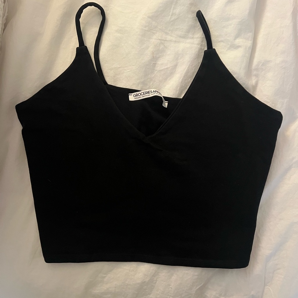Black V-Neck Spaghetti Strap Crop Tank